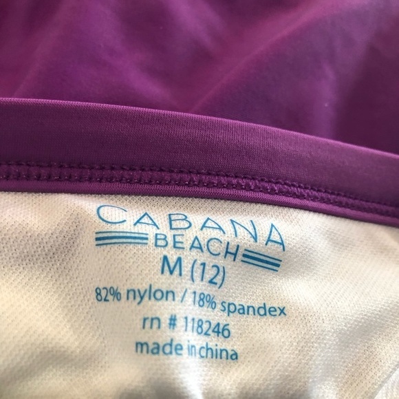 Cabana Beach Size M(12) purple one piece swimsuit. Ruching crisscross straps - Picture 9 of 10